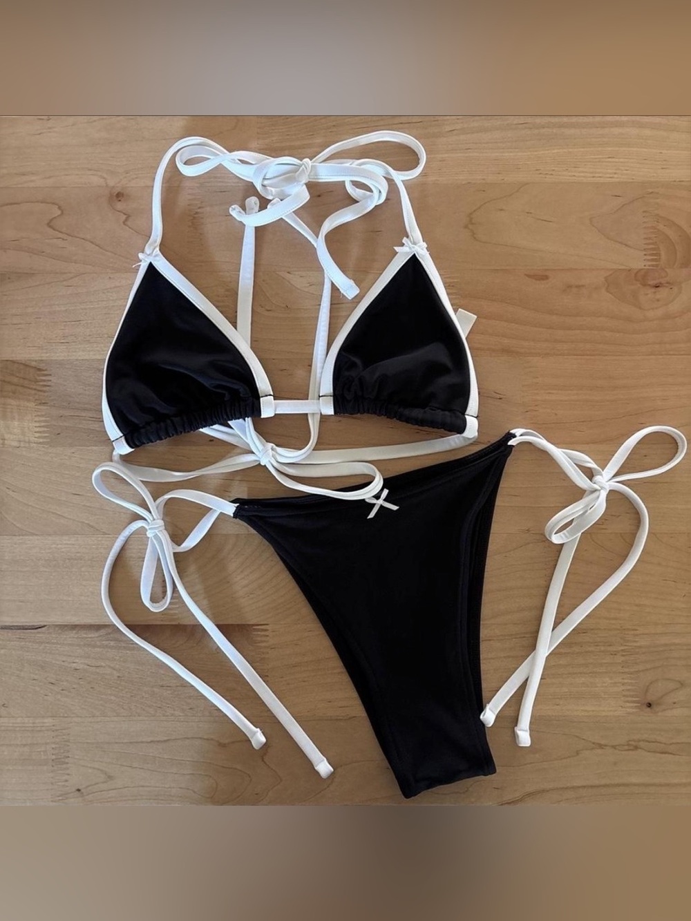 Victoria's Secret pink by Frankies Bikinis black and white bow bikini set